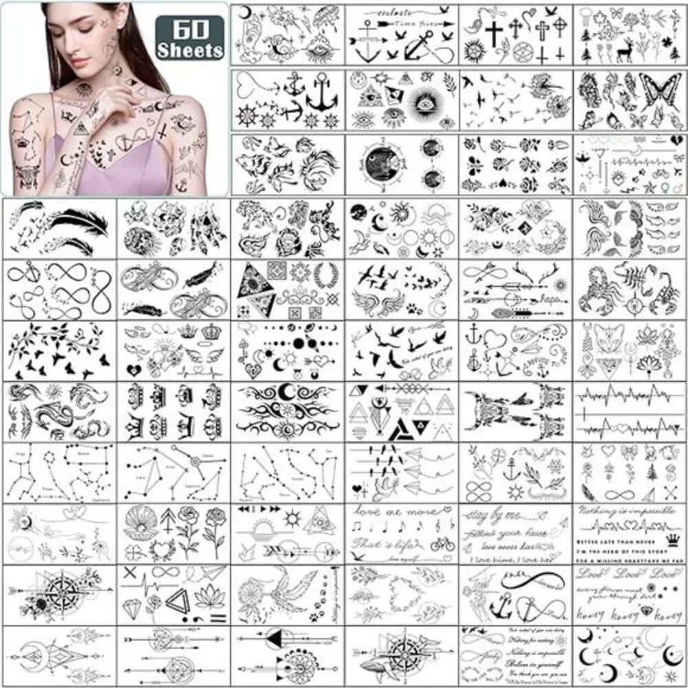 60 Sheets Small Temporary Tattoos, Fake Tattoos for Adults and kids, Celestial